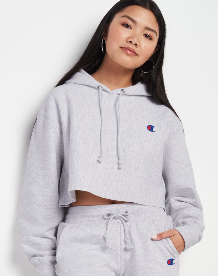 Champion Hoodie Dames - Grijs - Reverse Weave Cropped Cut-Off C Logo ( 273054-FUC )